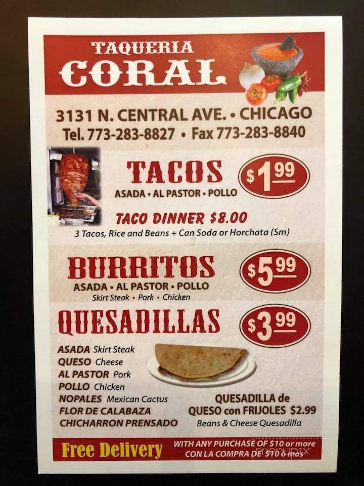 Taqueria Coral - Chicago, IL menu_pic