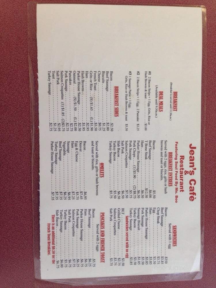 Jean's Cafe - Chicago, IL menu_pic