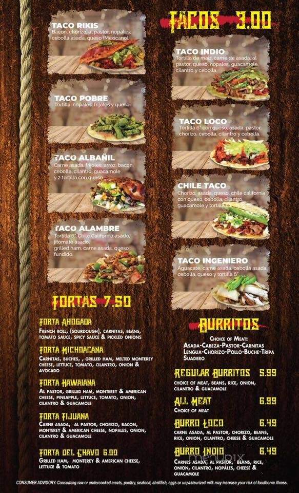 El Calentano - Cicero, IL menu_pic