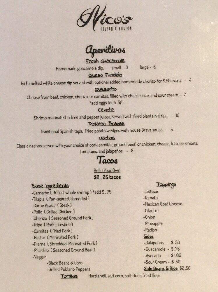 Nico's Hispanic Fusion - Moline, IL menu_pic