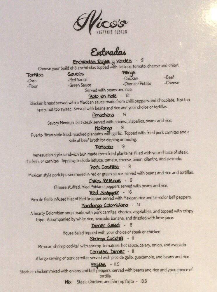 Nico's Hispanic Fusion - Moline, IL menu_pic
