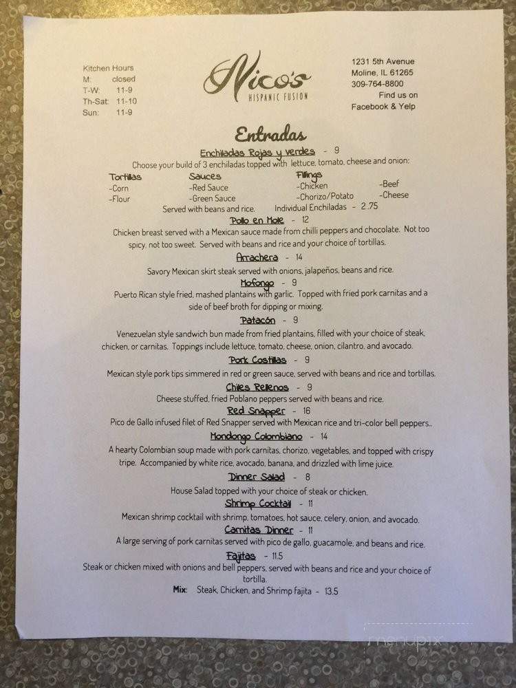 Nico's Hispanic Fusion - Moline, IL menu_pic