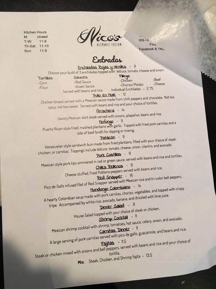 Nico's Hispanic Fusion - Moline, IL menu_pic