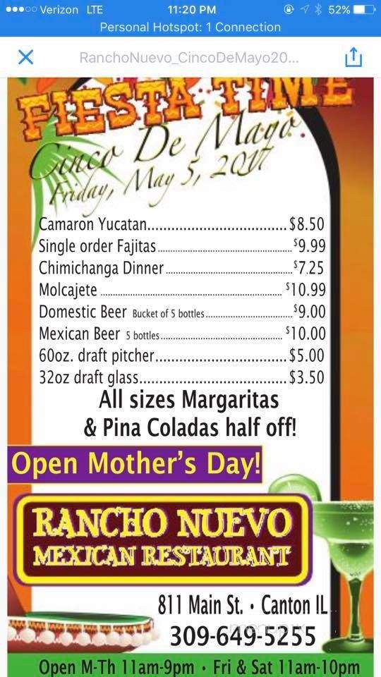 Rancho Nuevo - Canton, IL menu_pic