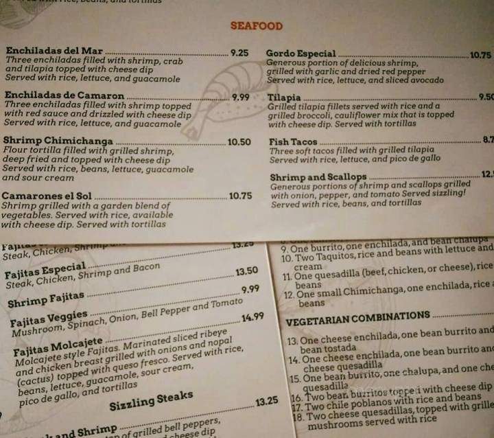 Sol Mexican Restaurant - Carrollton, IL menu_pic