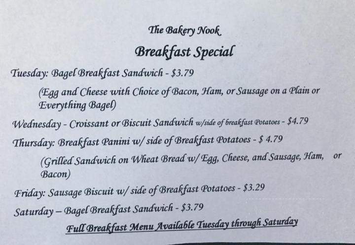 The Bakery Nook - Nashville, IL menu_pic