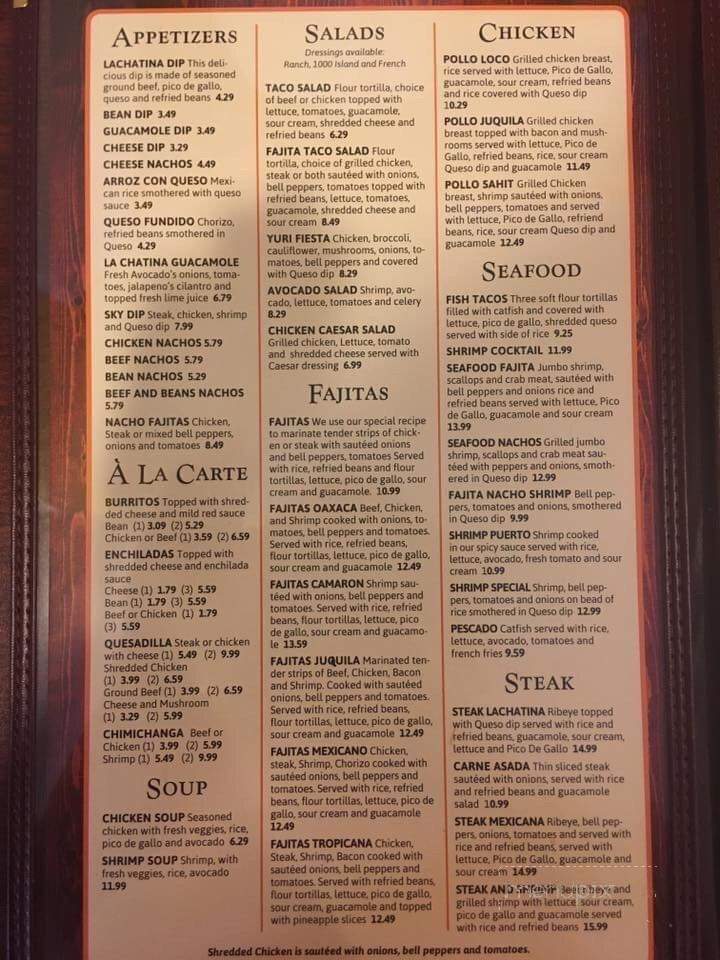 La Chatina Mexican Restaurant - Fredericktown, MO menu_pic