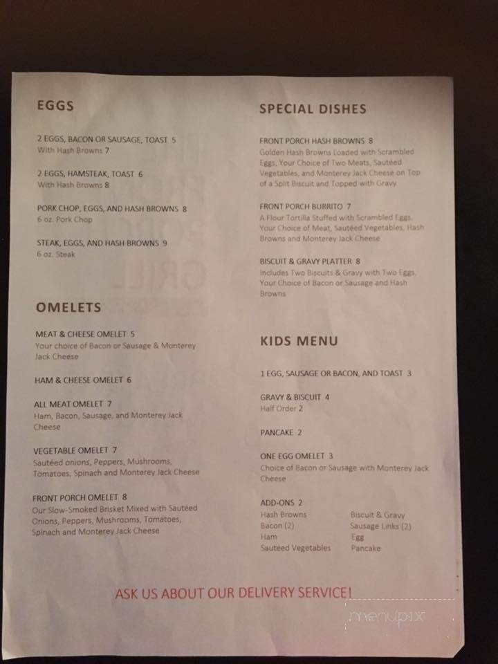 Front Porch Grill - Piedmont, MO menu_pic