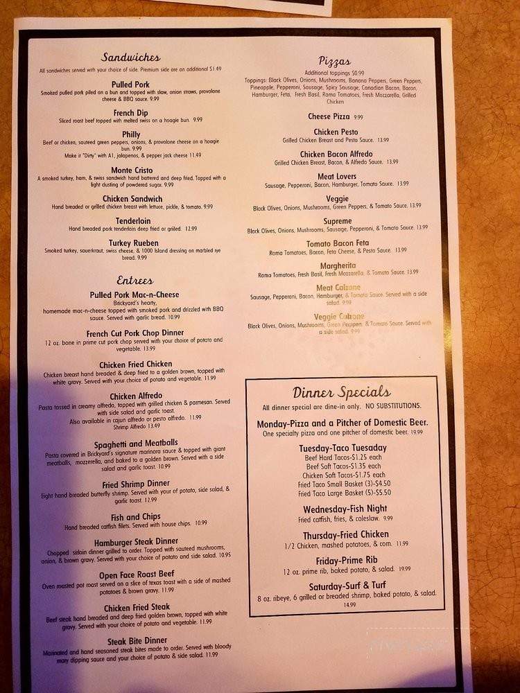 The Brickyard Pub and Grille - Belton, MO menu_pic