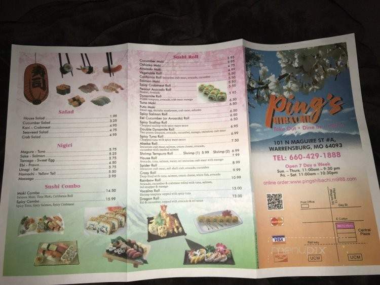 Pings Hibachi - Warrensburg, MO menu_pic