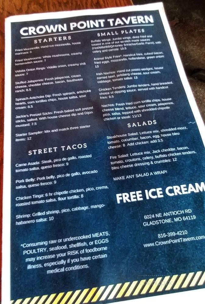 Crown Point Tavern - Gladstone, MO menu_pic