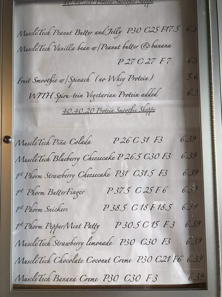 Forty Forty Twenty Protein Smoothie Shoppe - Raytown, MO menu_pic