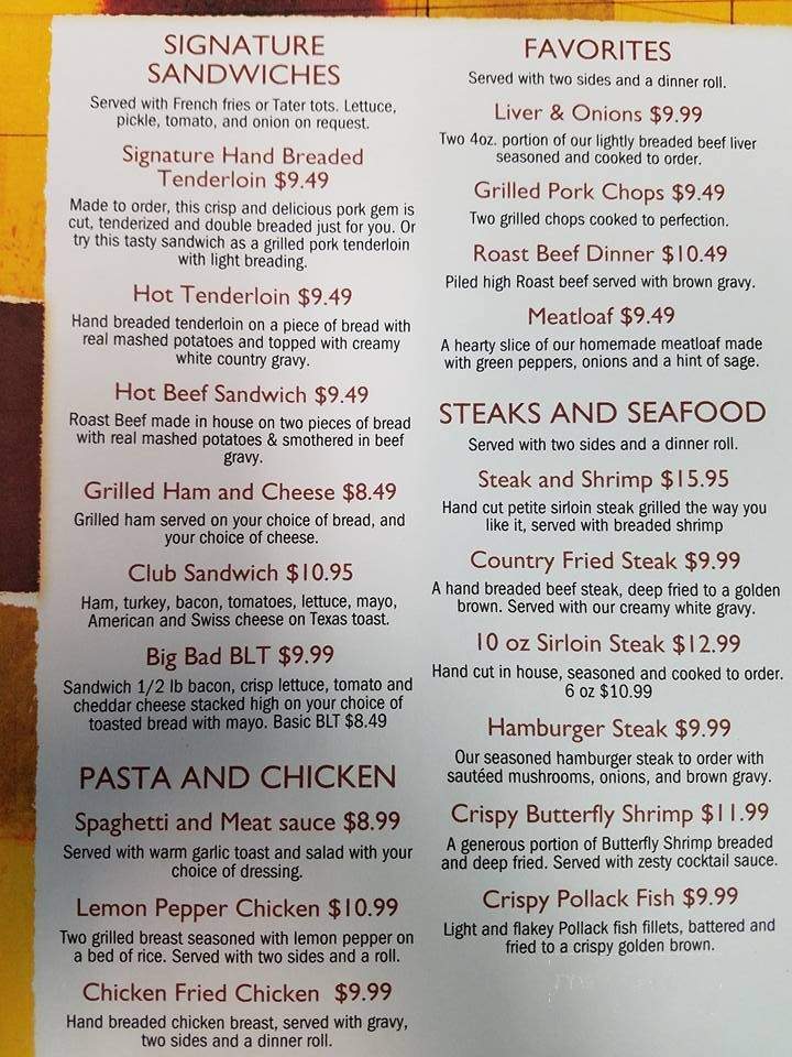 Big Rigs Family Restaurant - Faucett, MO menu_pic