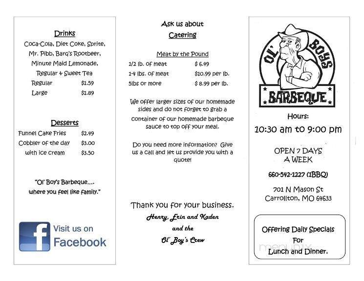 Ol' Boys Barbeque - Carrollton, MO menu_pic