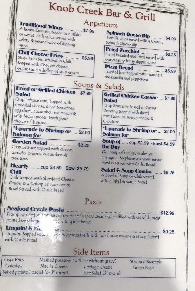 Knob Creek - Creighton, MO menu_pic
