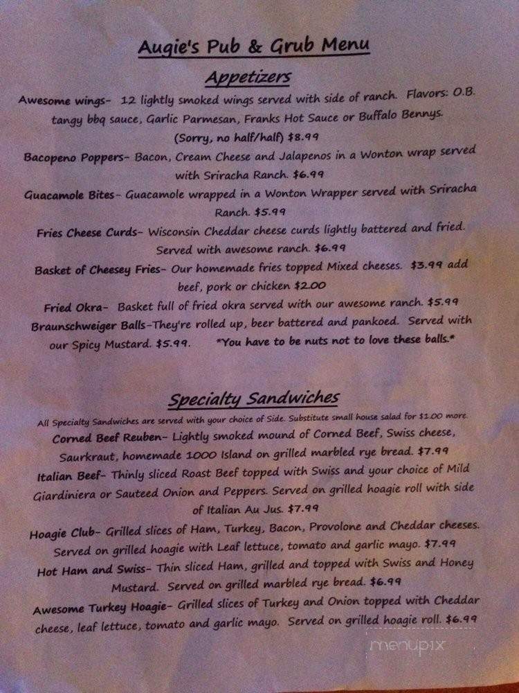 Augie's Pub And Grub - Gravois Mills, MO menu_pic