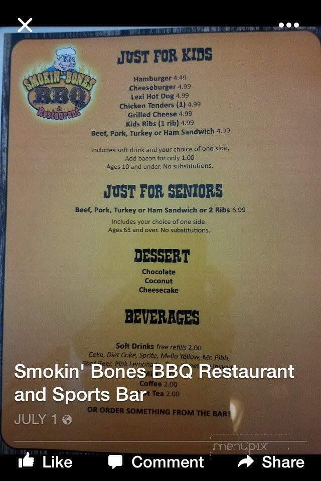 Smokin Bones BBQ - Laurie, MO menu_pic