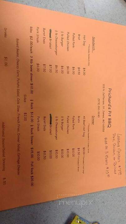 Prichard's Pit BBQ - Saint James, MO menu_pic