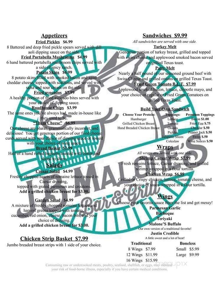 JB Malone's Bar and Grill - Salem, MO menu_pic
