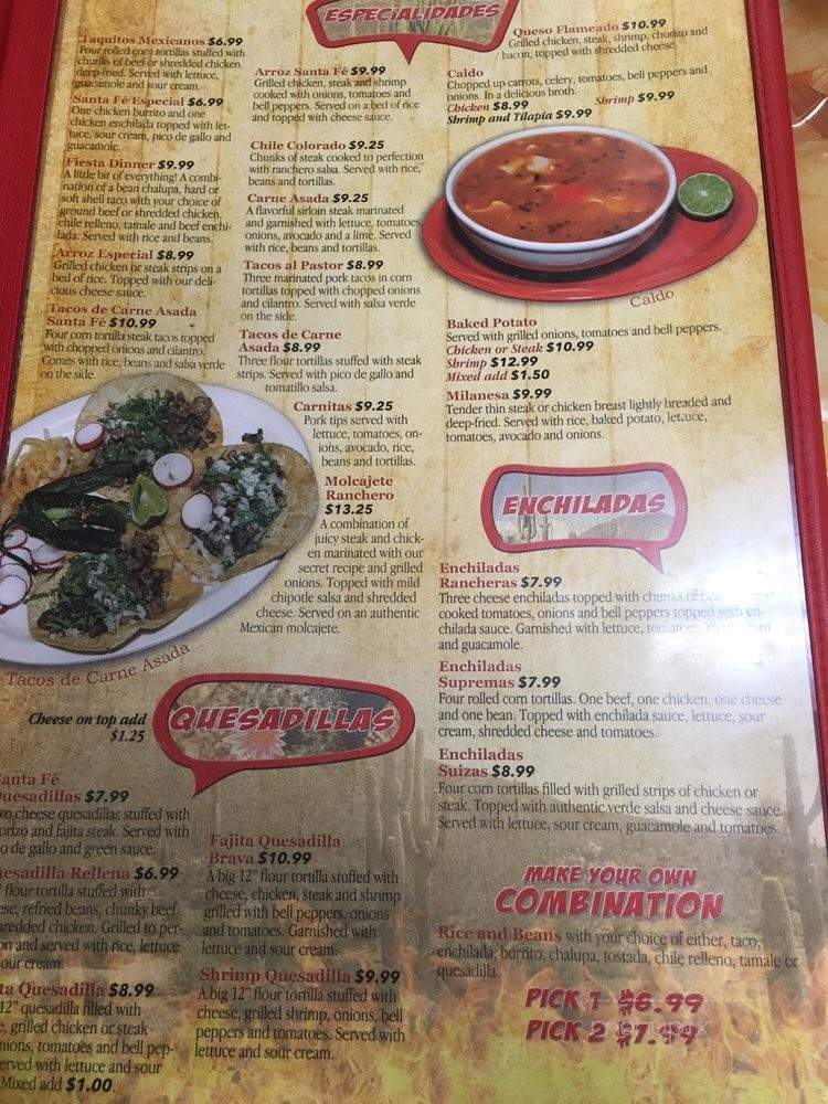 Santa Fe Bar & Grill - Mountain Grove, MO menu_pic