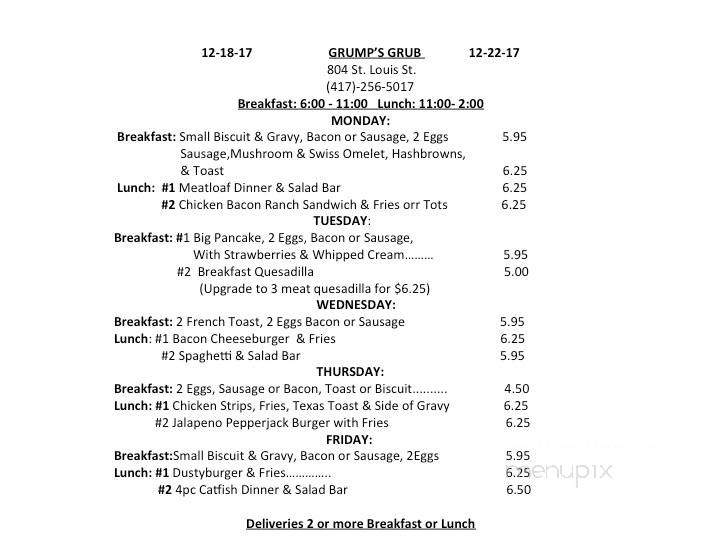Grump's Grub - West Plains, MO menu_pic