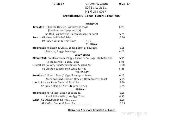 Grump's Grub - West Plains, MO menu_pic