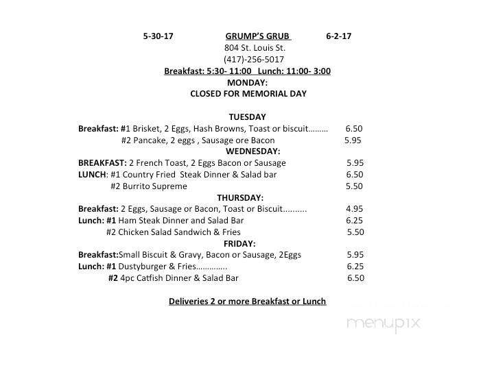 Grump's Grub - West Plains, MO menu_pic