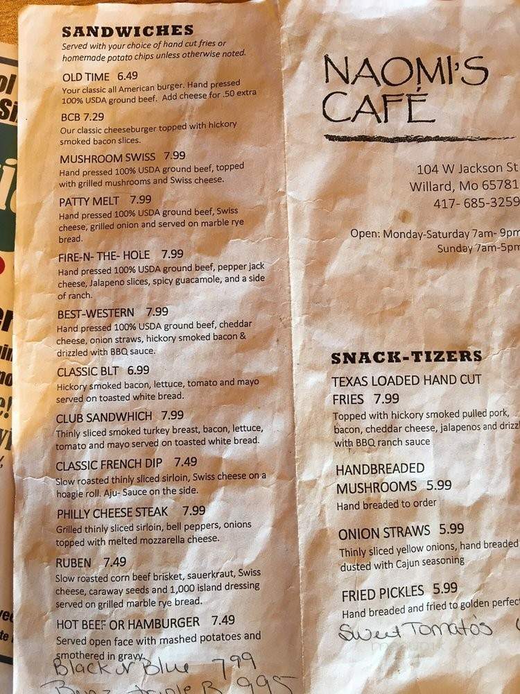 Naomi's Cafe - Willard, MO menu_pic
