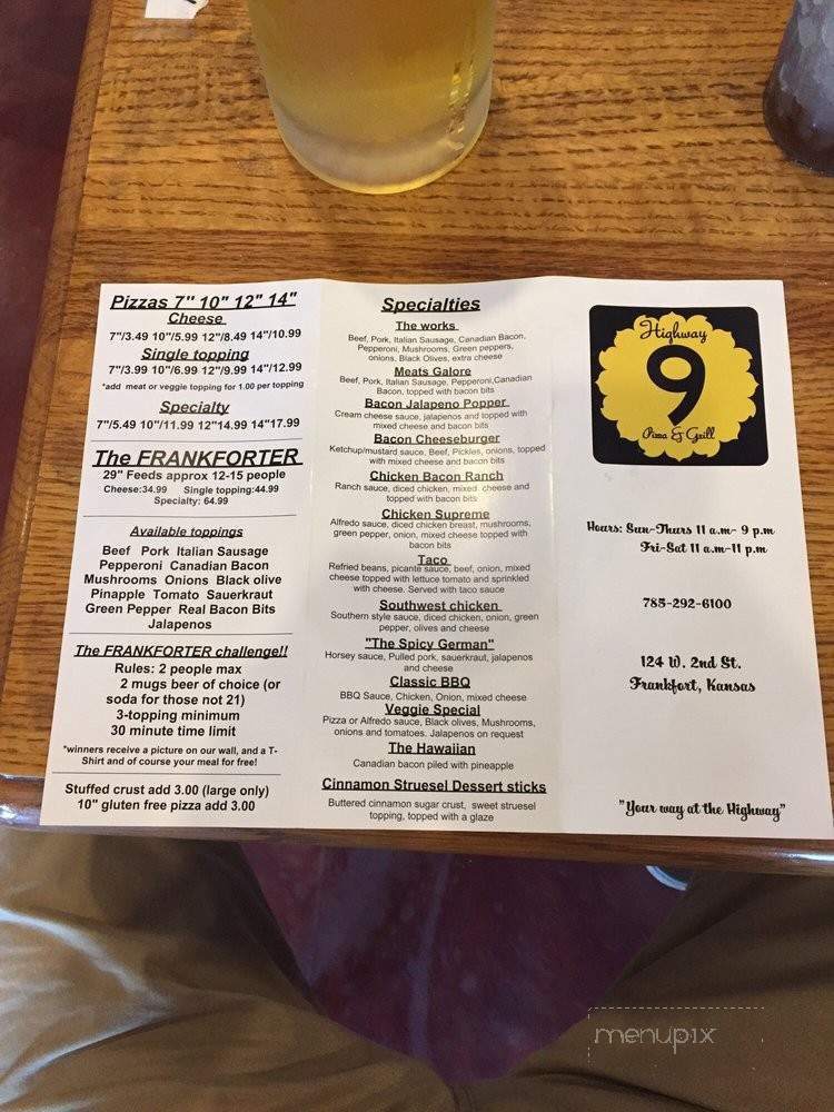 Highway 9 Pizza & Grill - Frankfort, KS menu_pic