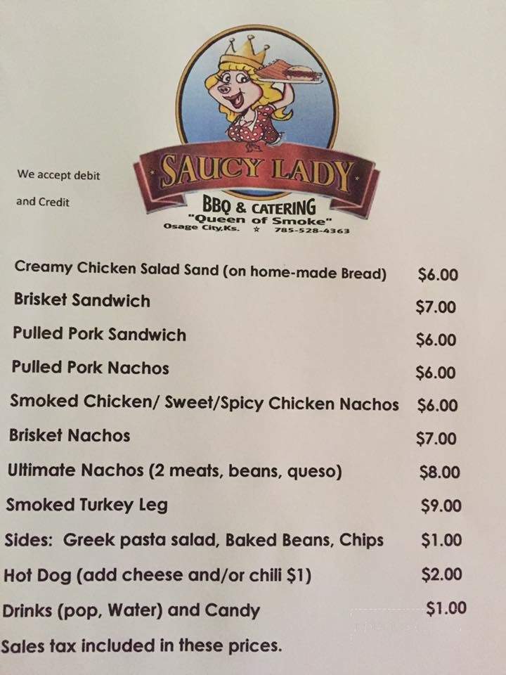 Saucy Lady BBQ and Catering - Osage City, KS menu_pic