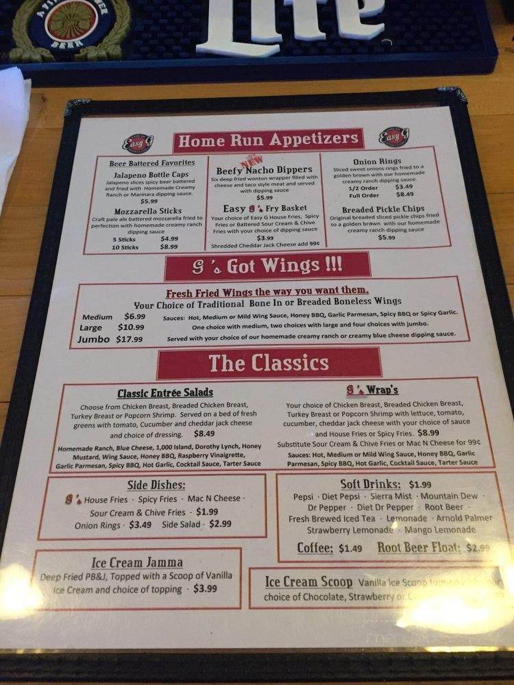 Easy G Sports Grill - Concordia, KS menu_pic