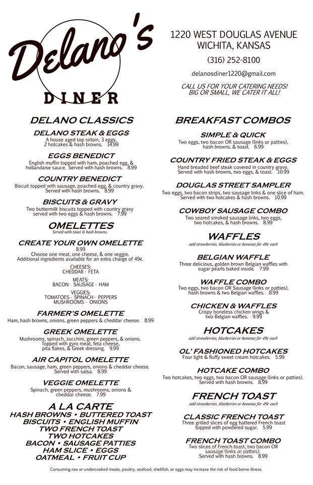 Menu of Delano Diner in Wichita, KS 67203
