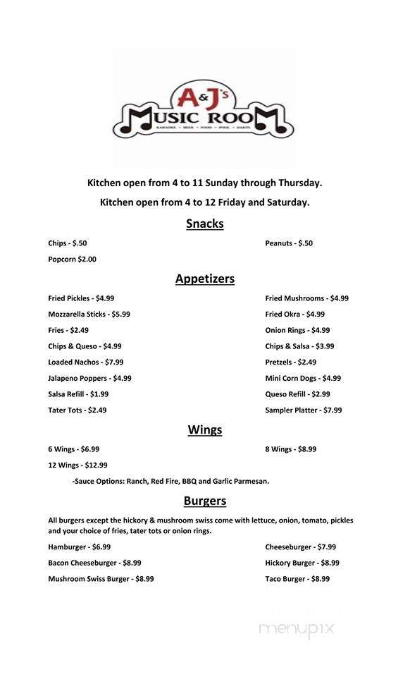 A&J's Music Room - Wichita, KS menu_pic