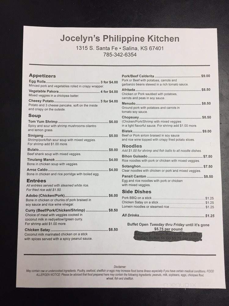 Jocelyn's Philippine Kitchen - Salina, KS menu_pic