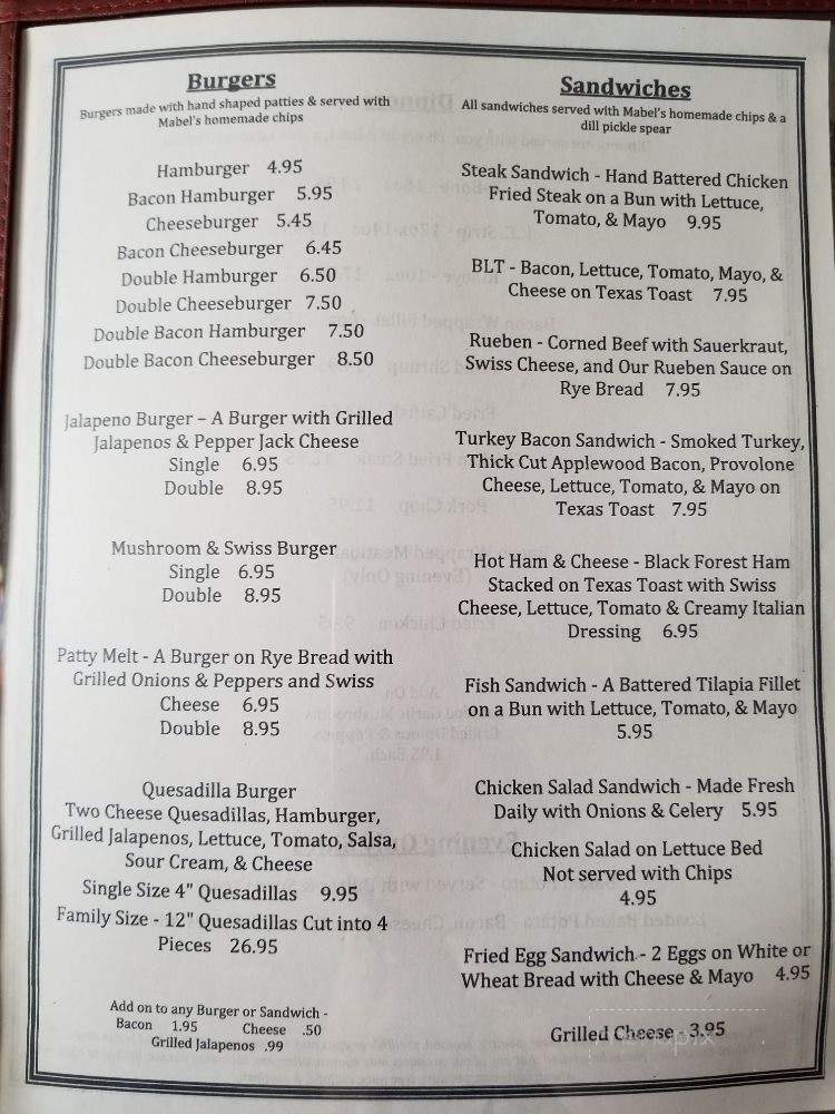 Mabel's Cafe - Larned, KS menu_pic