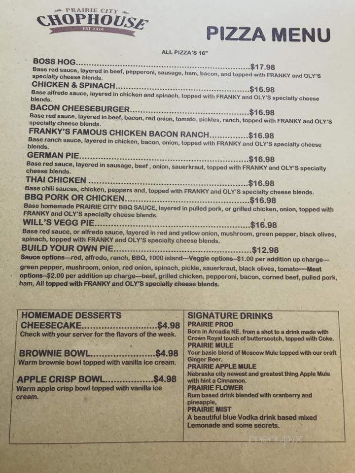 Prairie City Chophouse - Nebraska City, NE menu_pic