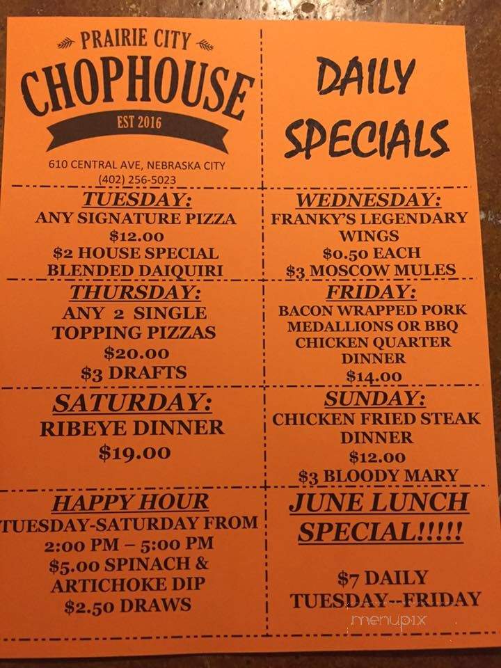 Prairie City Chophouse - Nebraska City, NE menu_pic