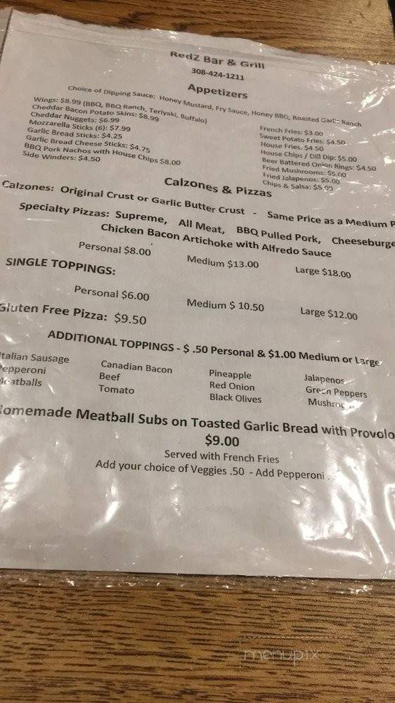RedZ Bar & Grill - Mitchell, NE menu_pic