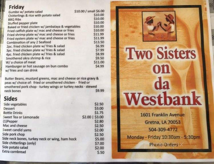 Two Sisters on Da Westbank - Gretna, LA menu_pic
