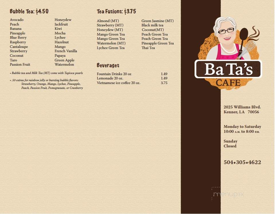 Ba Ta's Cafe - Kenner, LA menu_pic