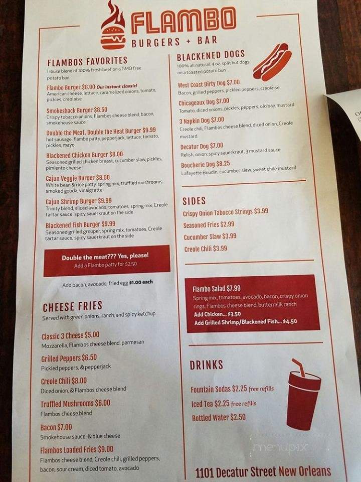 Flambo Burgers & Bar - New Orleans, LA menu_pic