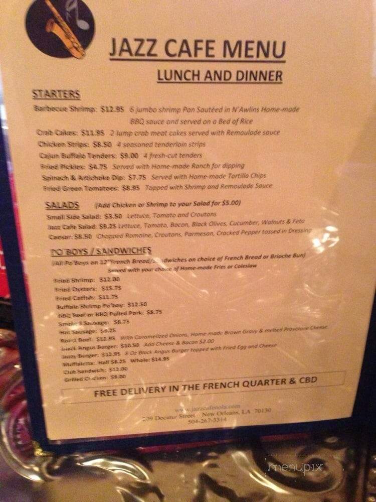 Jazz Cafe - New Orleans, LA menu_pic