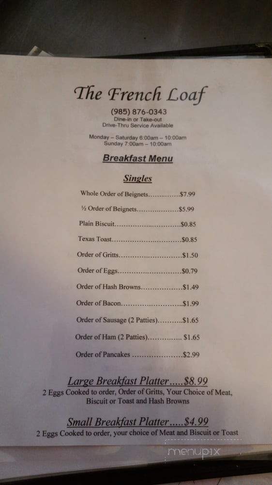 The New French Loaf - Houma, LA menu_pic