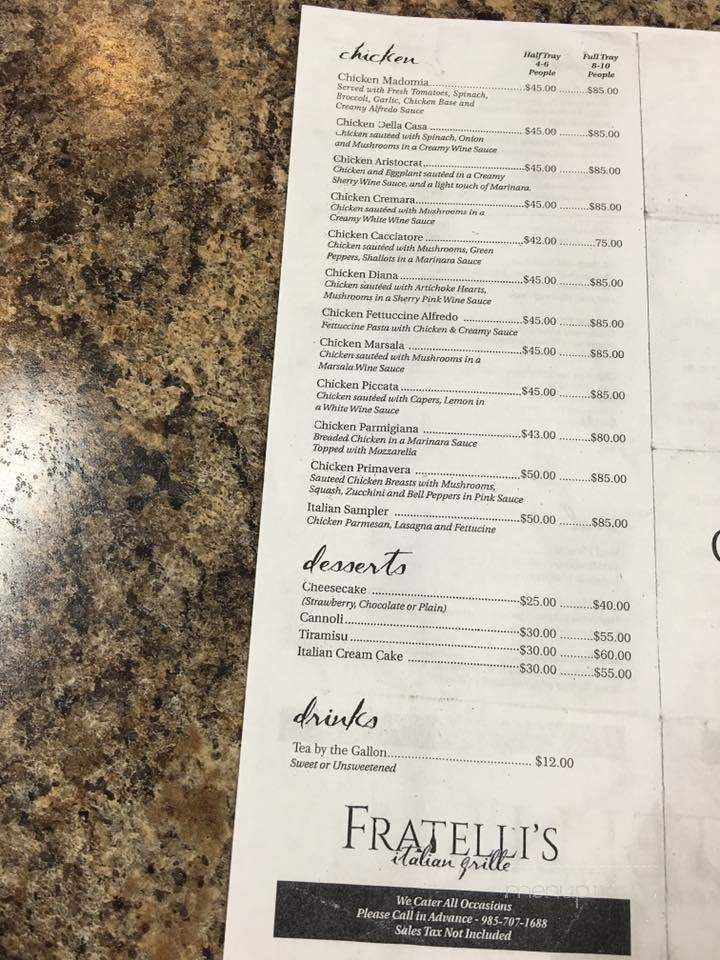 Fratelli's Italian Grille - Slidell, LA menu_pic