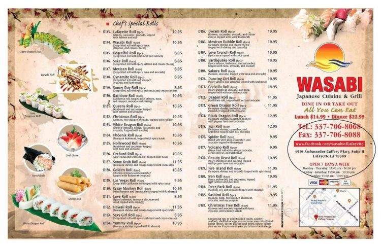 Wasabi - Lafayette, LA menu_pic