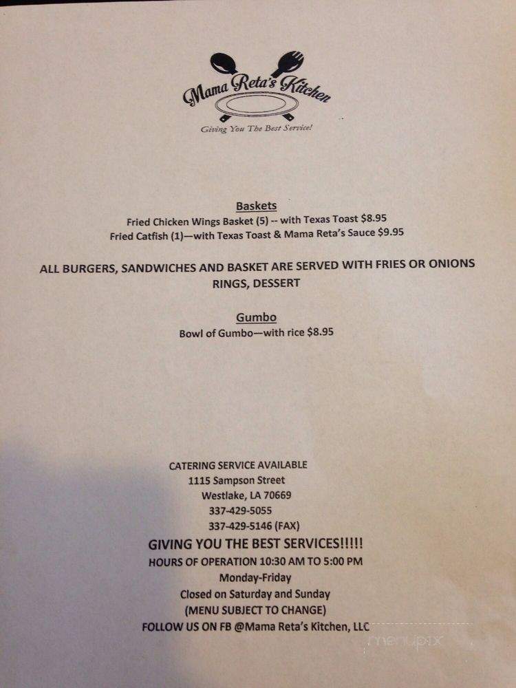 Mama Reta's Kitchen - Westlake, LA menu_pic