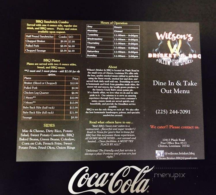 Wilson's Brisket and BBQ - Clinton, LA menu_pic