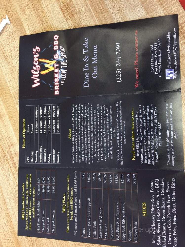 Wilson's Brisket and BBQ - Clinton, LA menu_pic