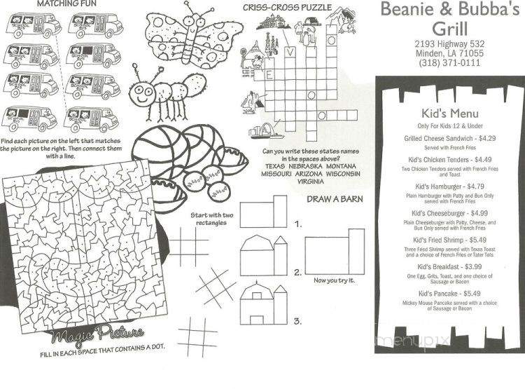 Beanie & Bubba's Grill - Minden, LA menu_pic