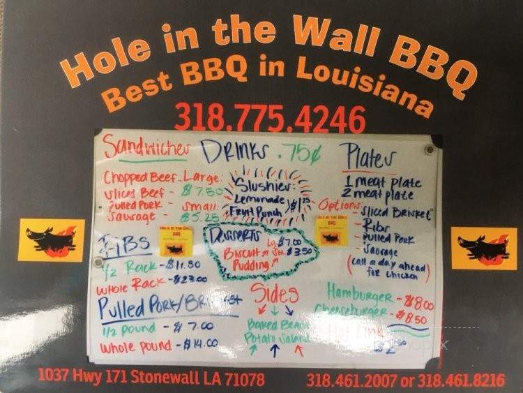Hole In The Wall BBQ - Stonewall, LA menu_pic